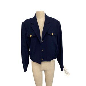 Blassport By Bill Blass Womens Navy Wool Blazer Jacket Size 14